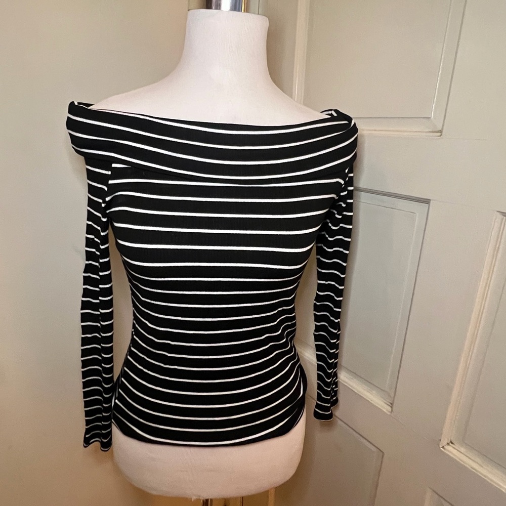 Striped Off-Shoulder Black & White Women's Top